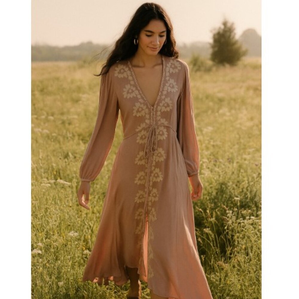 Wishlist Mauve Embroidered Boho Midi Dress